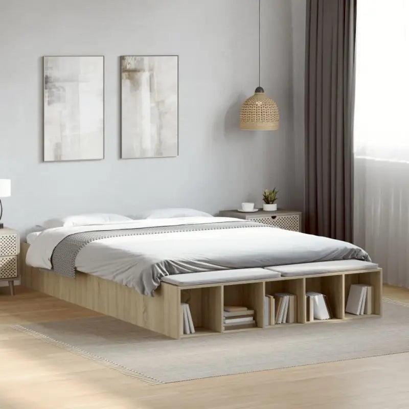 Moderne Grijs Sonoma Bedframe van Bewerkt Hout voor de Slaapkamer - Sonoma eiken / 150 x 200 cm - Bedden & bedframes