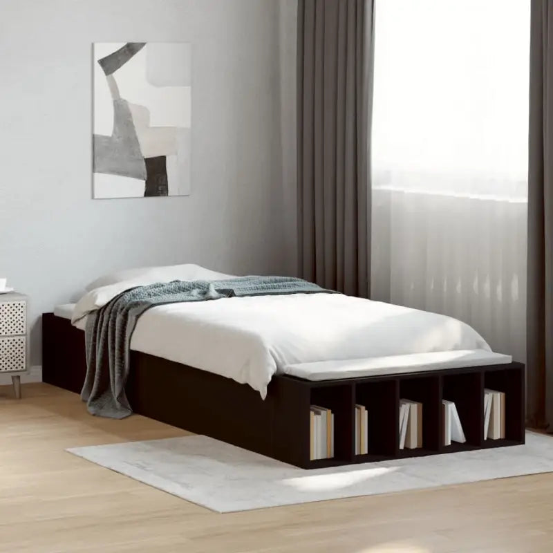 Moderne Grijs Sonoma Bedframe van Bewerkt Hout voor de Slaapkamer - Zwart / 100 x 200 cm - Bedden & bedframes