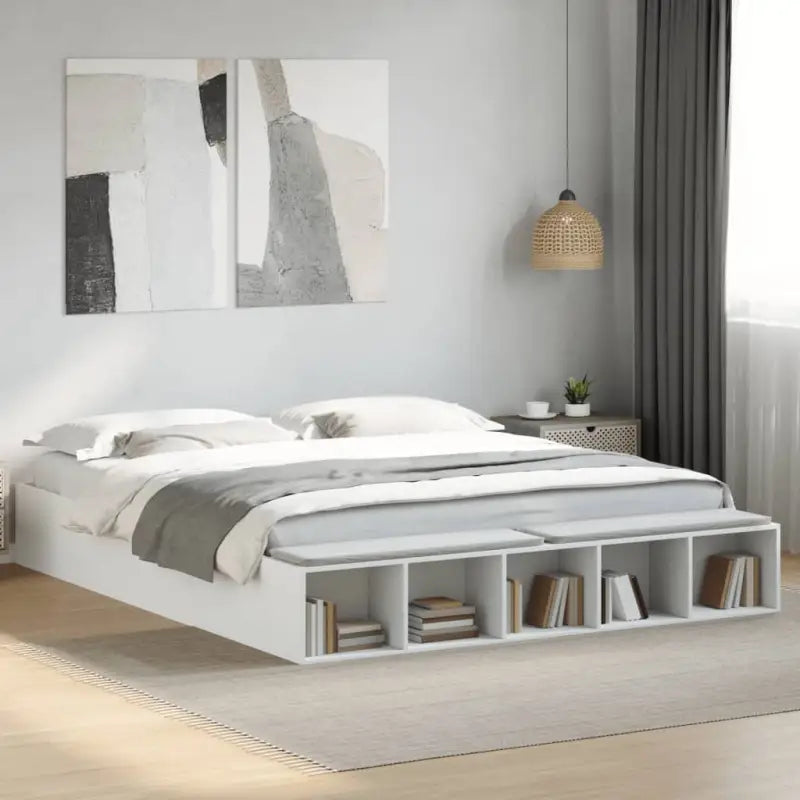 Moderne Grijs Sonoma Bedframe van Bewerkt Hout voor de Slaapkamer - Wit / 200 x 200 cm - Bedden & bedframes
