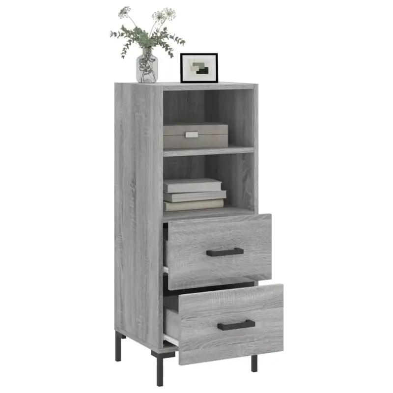 Moderne grijs sonoma dressoir met metalen poten en bewerkt hout - Dressoirs & buffetkasten