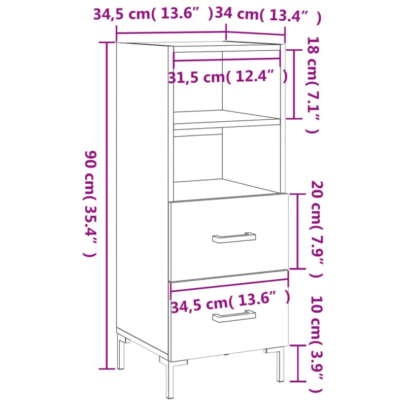 Moderne grijs sonoma dressoir met metalen poten en bewerkt hout - Dressoirs & buffetkasten
