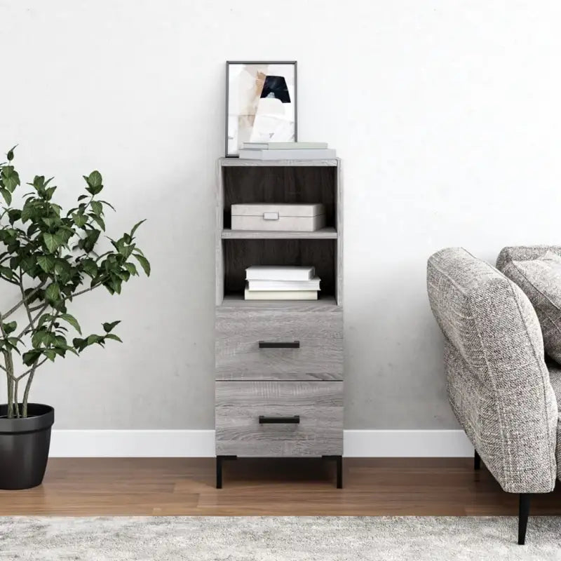 Moderne grijs sonoma dressoir met metalen poten en bewerkt hout - Dressoirs & buffetkasten