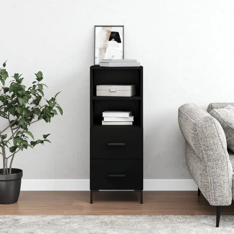 Moderne grijs sonoma dressoir met metalen poten en bewerkt hout - Zwart / 1 - Dressoirs & buffetkasten