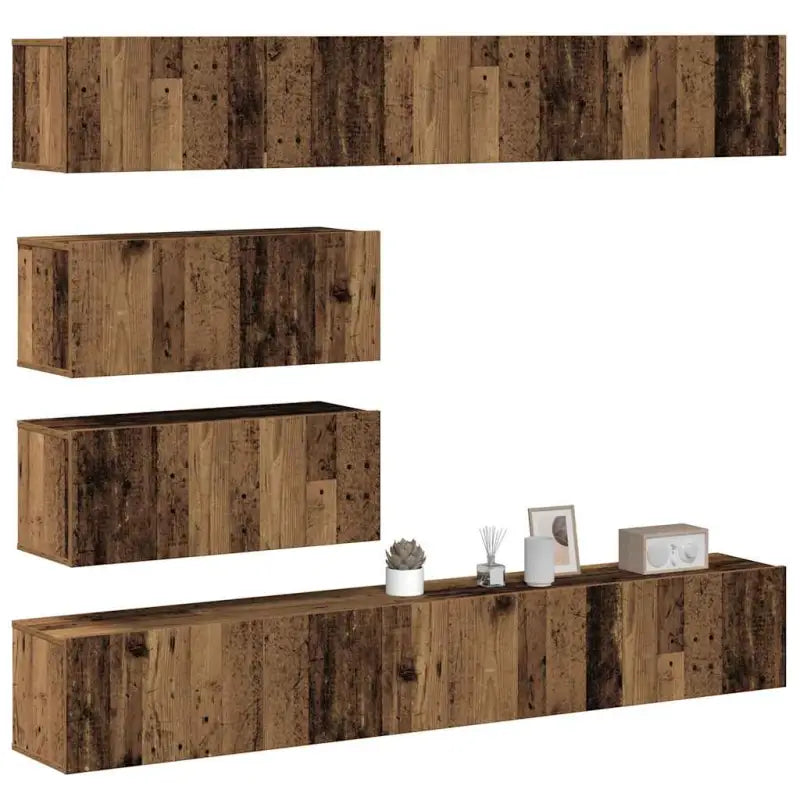 Moderne hangende TV-meubels met veel opbergruimte - Oud hout / 6 / 100 cm - Tv-meubels