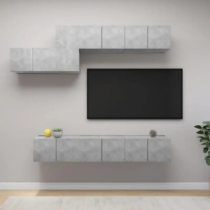 Moderne hangende tv-meubelset in bewerkt hout met opbergruimte - Betongrijs / 7 / 60 cm - Tv-meubels