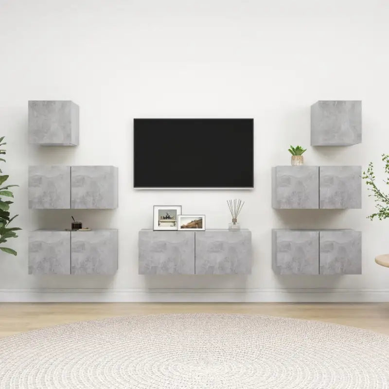 Moderne hangende tv-meubelset van bewerkt hout met opbergruimte - Betongrijs / 7 / 80 cm - Tv-meubels