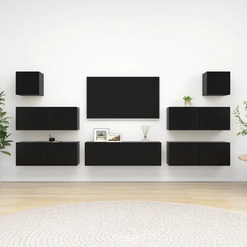 Moderne hangende tv-meubelset van bewerkt hout met opbergruimte - Tv-meubels