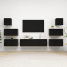 Moderne hangende tv-meubelset van bewerkt hout met opbergruimte - Zwart / 8 / 60 cm - Tv-meubels