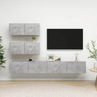 Moderne hangende TV-meubelset van bewerkt hout met veel opbergruimte - Tv-meubels