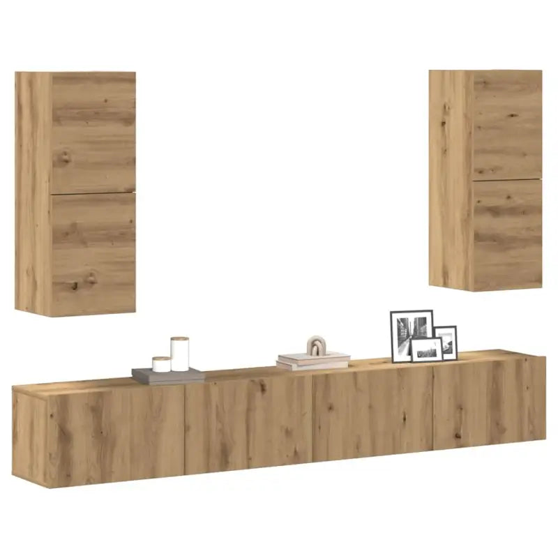 Moderne hangende TV-meubelset van bewerkt hout met veel opbergruimte - artisanaal eikenkleurig / 4 / 100 cm - Tv-meubels
