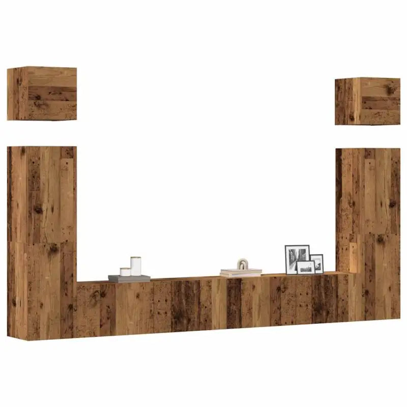 Moderne hangende tv-meubelset van bewerkt hout met veel opbergruimte - Oud hout / 6 / 100 cm - Tv-meubels