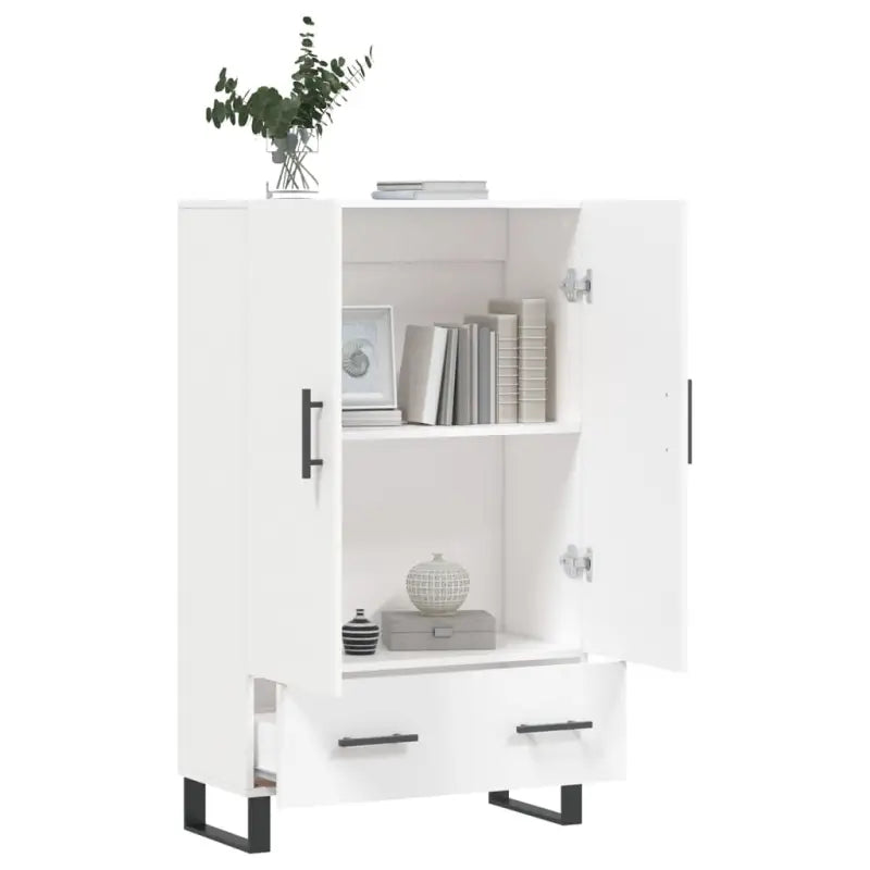 Moderne hoge kast met metalen poten en bewerkt hout - Dressoirs & buffetkasten
