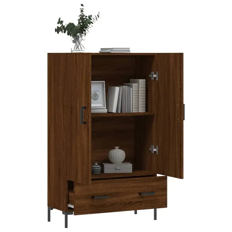 Moderne hoge kast met metalen poten en bewerkt hout - Dressoirs & buffetkasten