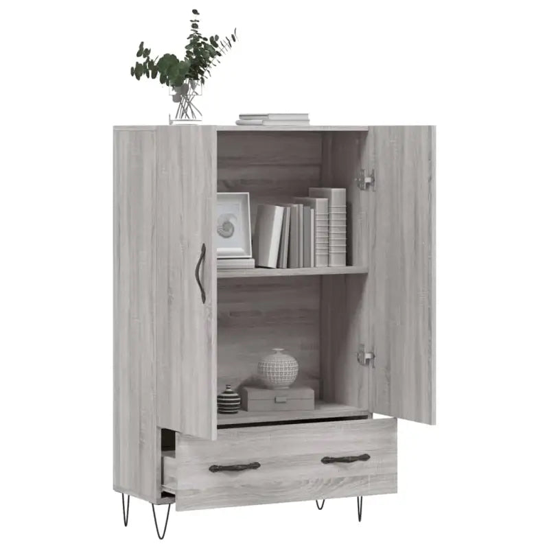 Moderne hoge kast met metalen poten van bewerkt hout - Dressoirs & buffetkasten