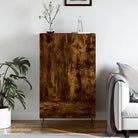 Moderne hoge kast met metalen poten van bewerkt hout - Gerookt eiken / 1 - Dressoirs & buffetkasten