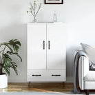 Moderne hoge kast met metalen poten van bewerkt hout - Hoogglans wit / 1 - Dressoirs & buffetkasten