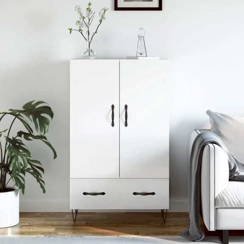 Moderne hoge kast met metalen poten van bewerkt hout - Hoogglans wit / 1 - Dressoirs & buffetkasten