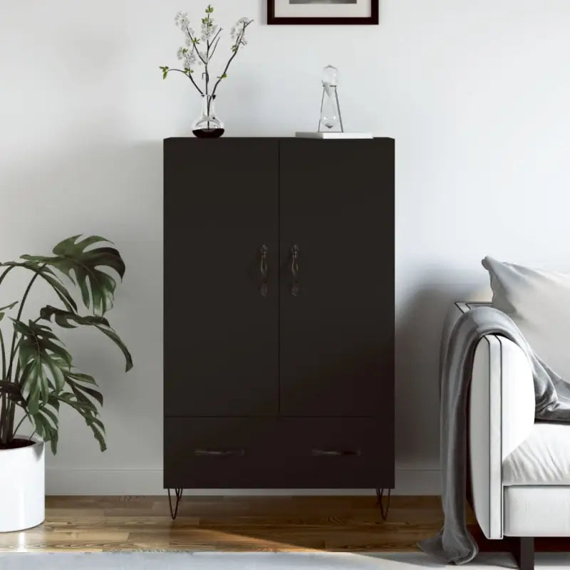 Moderne hoge kast met metalen poten van bewerkt hout - Zwart / 1 - Dressoirs & buffetkasten