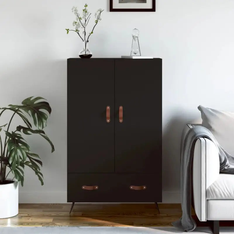 Moderne hoge kast met metalen poten van bewerkt hout - Zwart / 1 - Dressoirs & buffetkasten