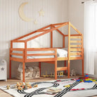 Moderne hoogslaper in massief grenenhout met open zijdeur in wit materiaal - Wasbruin / 80 x 200 cm - Bedden & bedframes