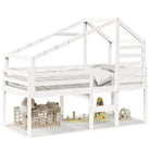 Moderne hoogslaper in massief grenenhout met open zijdeur in wit materiaal - Bedden & bedframes