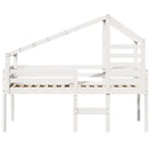 Moderne hoogslaper in massief grenenhout met open zijdeur in wit materiaal - Bedden & bedframes
