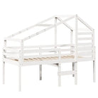 Moderne hoogslaper in massief grenenhout met open zijdeur in wit materiaal - Bedden & bedframes