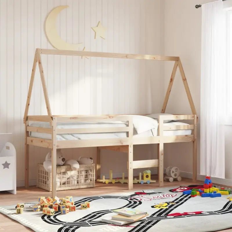 Moderne hoogslaper van massief grenenhout met open zijdeur in wit materiaal - Naturel / 90 x 190 cm - Bedden & bedframes