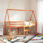 Moderne hoogslaper van massief grenenhout met open zijdeur in wit materiaal - Wasbruin / 75 x 190 cm - Bedden &