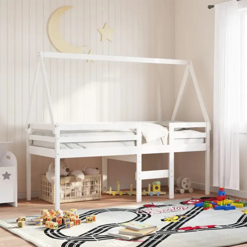 Moderne hoogslaper van massief grenenhout met open zijdeur in wit materiaal - Bedden & bedframes