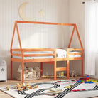 Moderne hoogslaper van massief grenenhout met open zijdeur in wit materiaal - Wasbruin / 90 x 190 cm - Bedden &
