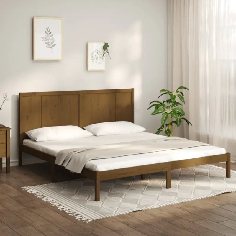 Moderne houten bedframe van massief grenenhout inclusief levering bevat - Honingbruin / 200 x 200 cm - Bedden &