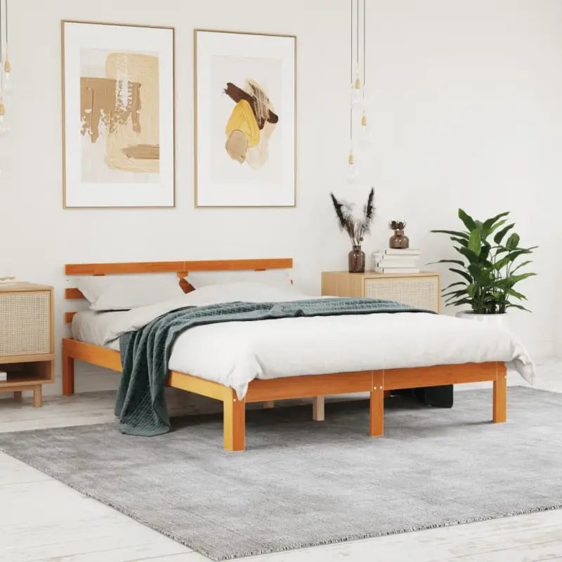 Moderne houten bedframe van massief grenenhout met levering bevat - Bruin / 135 x 190 cm - Bedden & bedframes