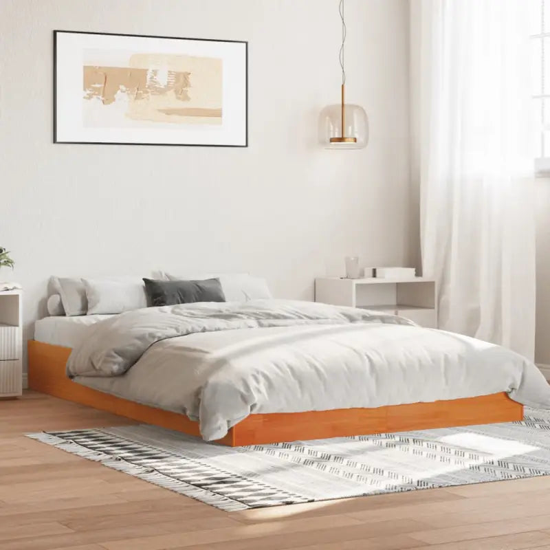 Moderne houten bedframe van massief grenenhout voor stijlvolle slaapkamers - Wasbruin / 160 x 200 cm - Bedden &