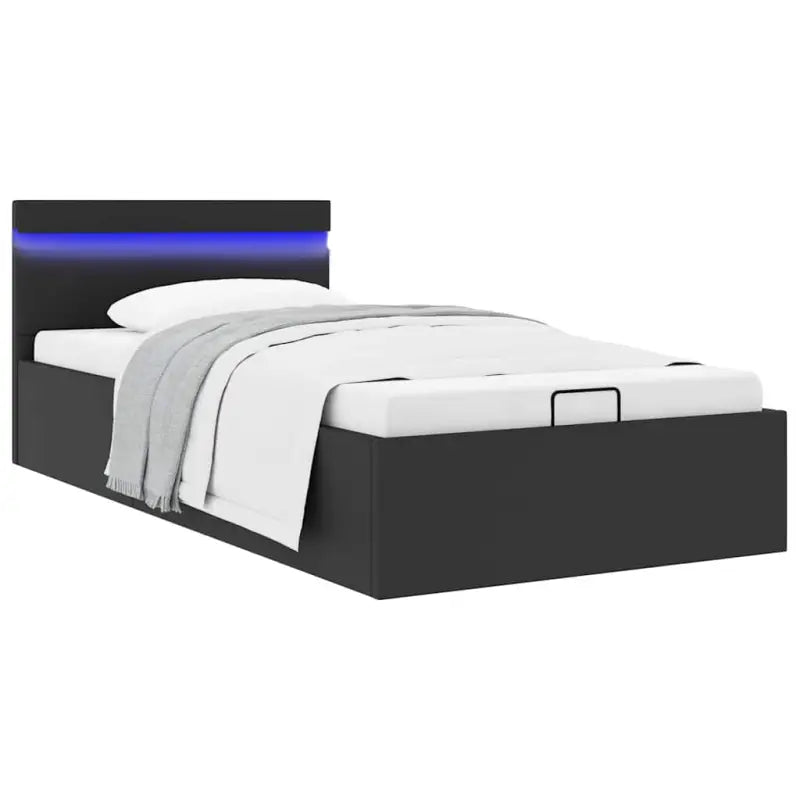 Moderne hydraulische eenpersoonsbed met multiplex lattenbodem en kunstleren bekleding - Zwart / 90 x 200 cm - Bedden &