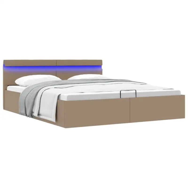 Moderne hydraulische eenpersoonsbed met multiplex lattenbodem en kunstleren bekleding - Cappuccino / 180 x 200 cm
