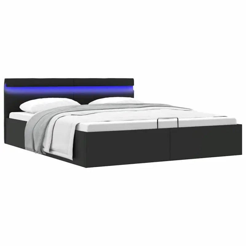 Moderne hydraulische eenpersoonsbed met multiplex lattenbodem en kunstleren bekleding - Zwart / 160 x 200 cm - Bedden &