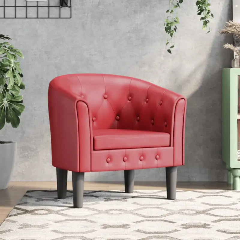 Moderne kuipstoel met decoratieve knopen en duurzaam materiaal - Wijnrood / 1 / Zonder voetenbank - Fauteuils &