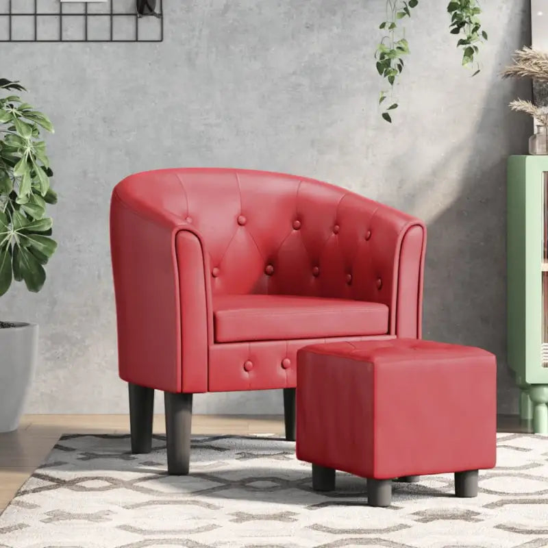Moderne kuipstoel met decoratieve knopen en duurzaam materiaal - Wijnrood / 1 / Met voetenbank - Fauteuils &