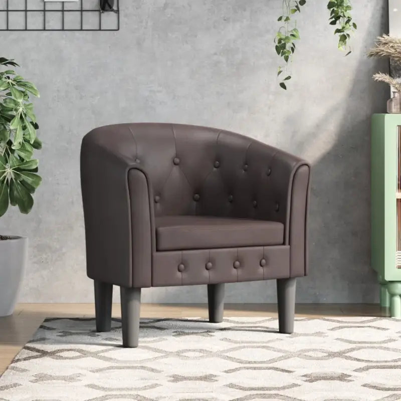 Moderne kuipstoel met decoratieve knopen en duurzaam materiaal - Bruin / 1 / Zonder voetenbank - Fauteuils &