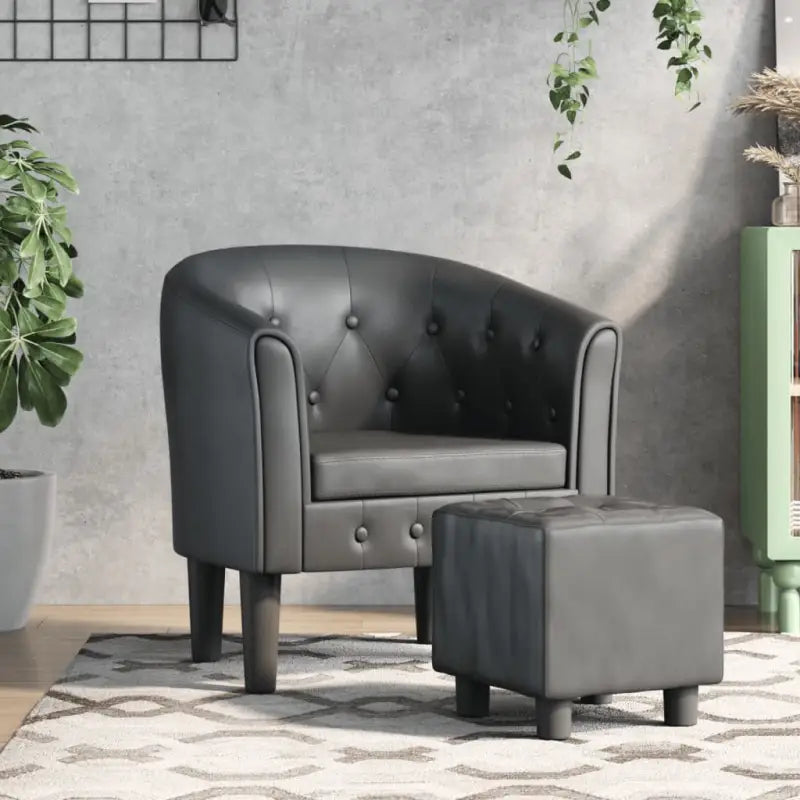 Moderne kuipstoel met decoratieve knopen en duurzaam materiaal - Grijs / 1 / Met voetenbank - Fauteuils & Relaxfauteuils