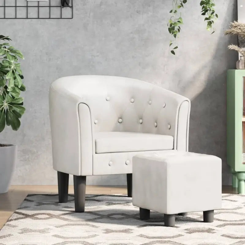 Moderne kuipstoel met decoratieve knopen en duurzaam materiaal - Wit / 1 / Met voetenbank - Fauteuils & Relaxfauteuils