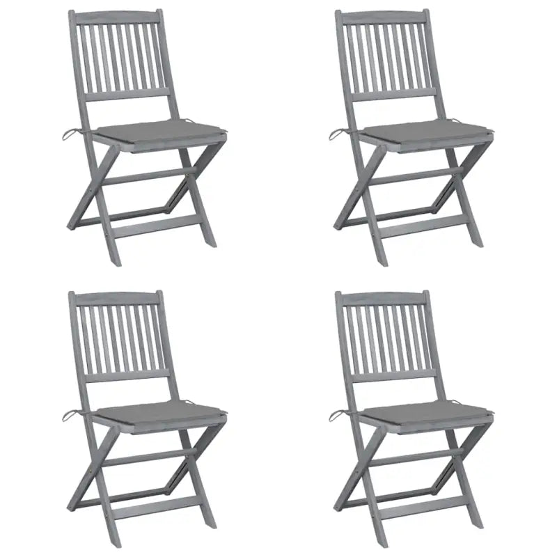 Moderne massief acaciahout tuinstoelen met kussens voor buiten eten - Grijs / 4 - Tuinstoelen