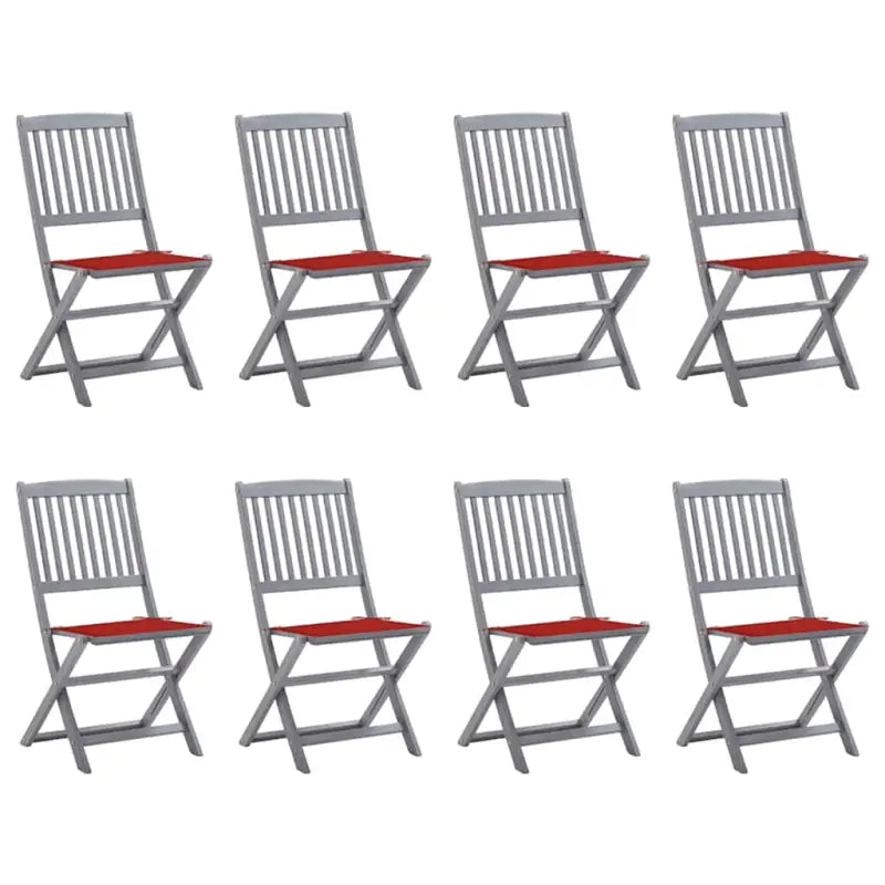 Moderne massief acaciahout tuinstoelen met kussens voor buiten eten - Rood / 8 - Tuinstoelen