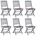 Moderne massief acaciahout tuinstoelen met kussens voor buiten eten - Rood ruitpatroon / 6 - Tuinstoelen