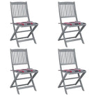 Moderne massief acaciahout tuinstoelen met kussens voor buiten eten - Rood ruitpatroon / 4 - Tuinstoelen