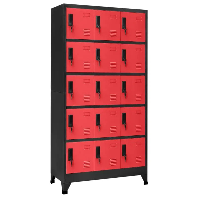 Moderne metalen opbergkast voor kantoorruimte - Antraciet en rood / 1 / Met 15 lockers - Opbergkasten & lockerkasten