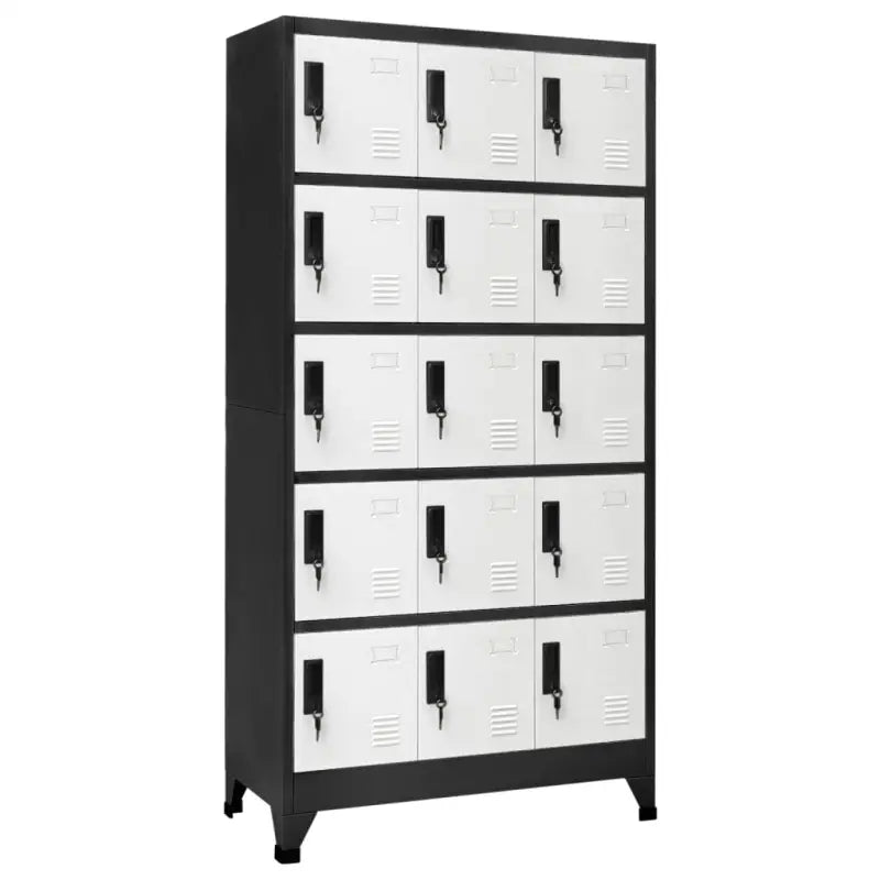 Moderne metalen opbergkast voor kantoorruimte - Antraciet en wit / 1 / Met 15 lockers - Opbergkasten & lockerkasten