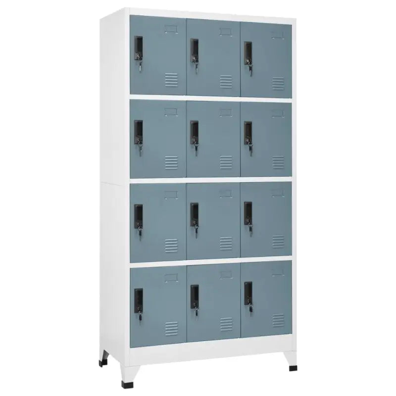 Moderne metalen opbergkast voor kantoorruimte - Lichtgrijs en donkergrijs / 1 / Met 12 lockers - Opbergkasten &