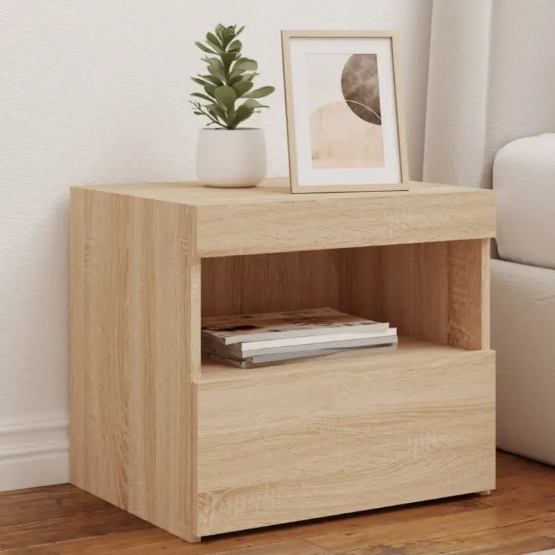 Moderne Nachtkastjes met LED en Grijs Sonoma hout voor elke slaapkamer - Sonoma eiken / 1 - Nachtkastjes